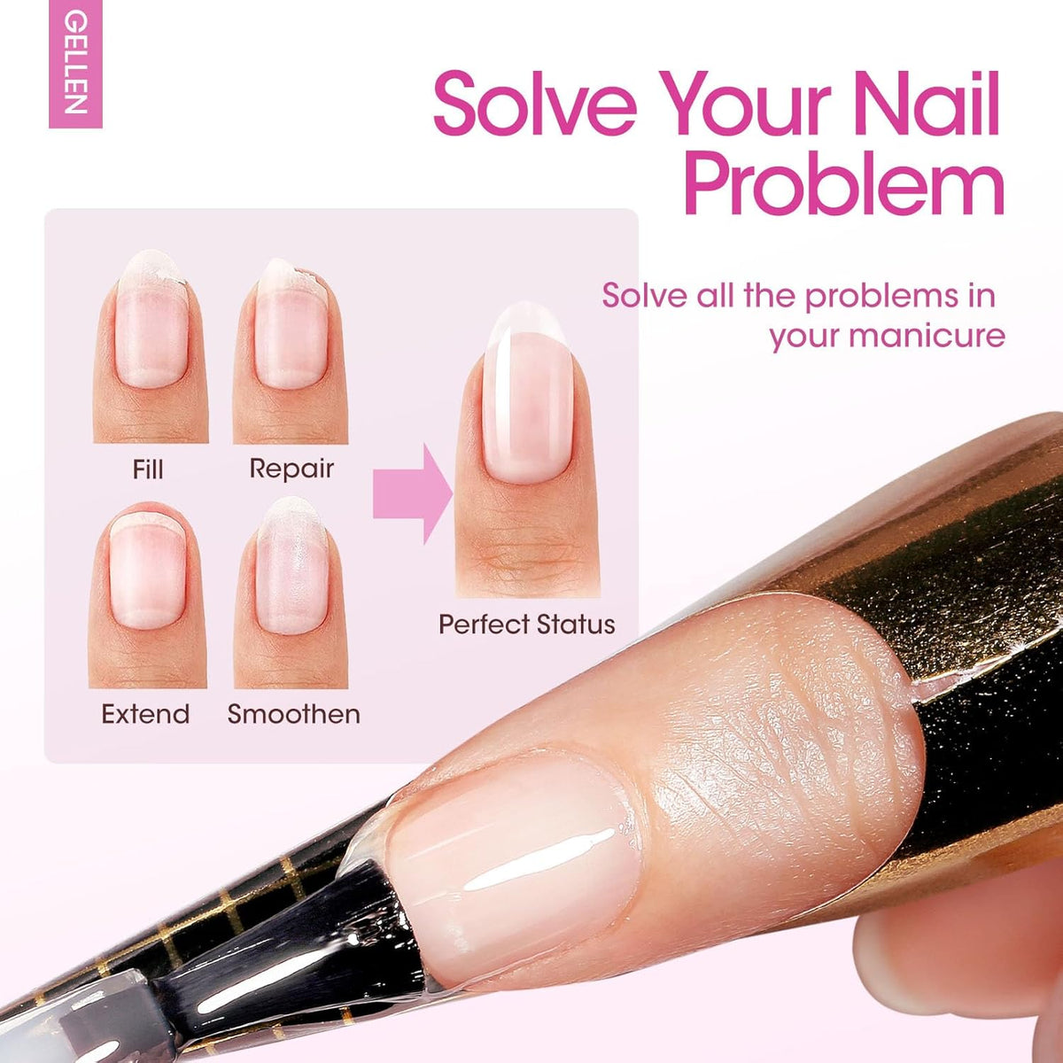 GELLEN Builder Nail Gel with Gel Top Coat Base Coat, 3 Pcs 18ml Top Coat Nail Polish Set, Soak Off