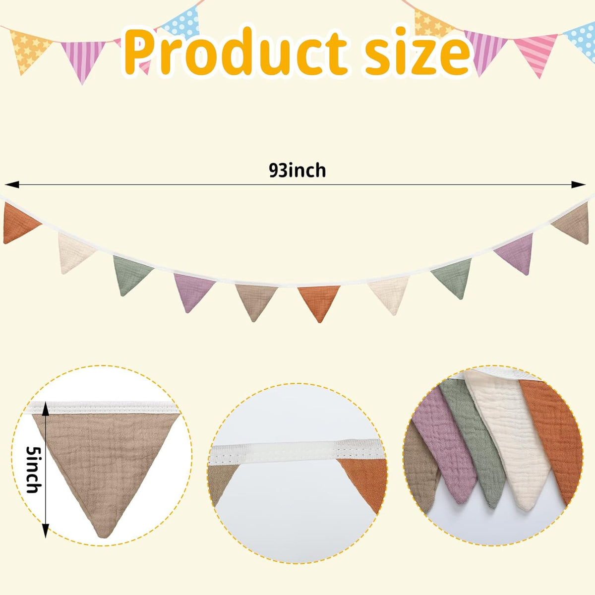 Oudain 15.5 ft Pennant Banner Flags, 2 Pcs Nursery Garland Triangle Bunting Flag Baby Banner for