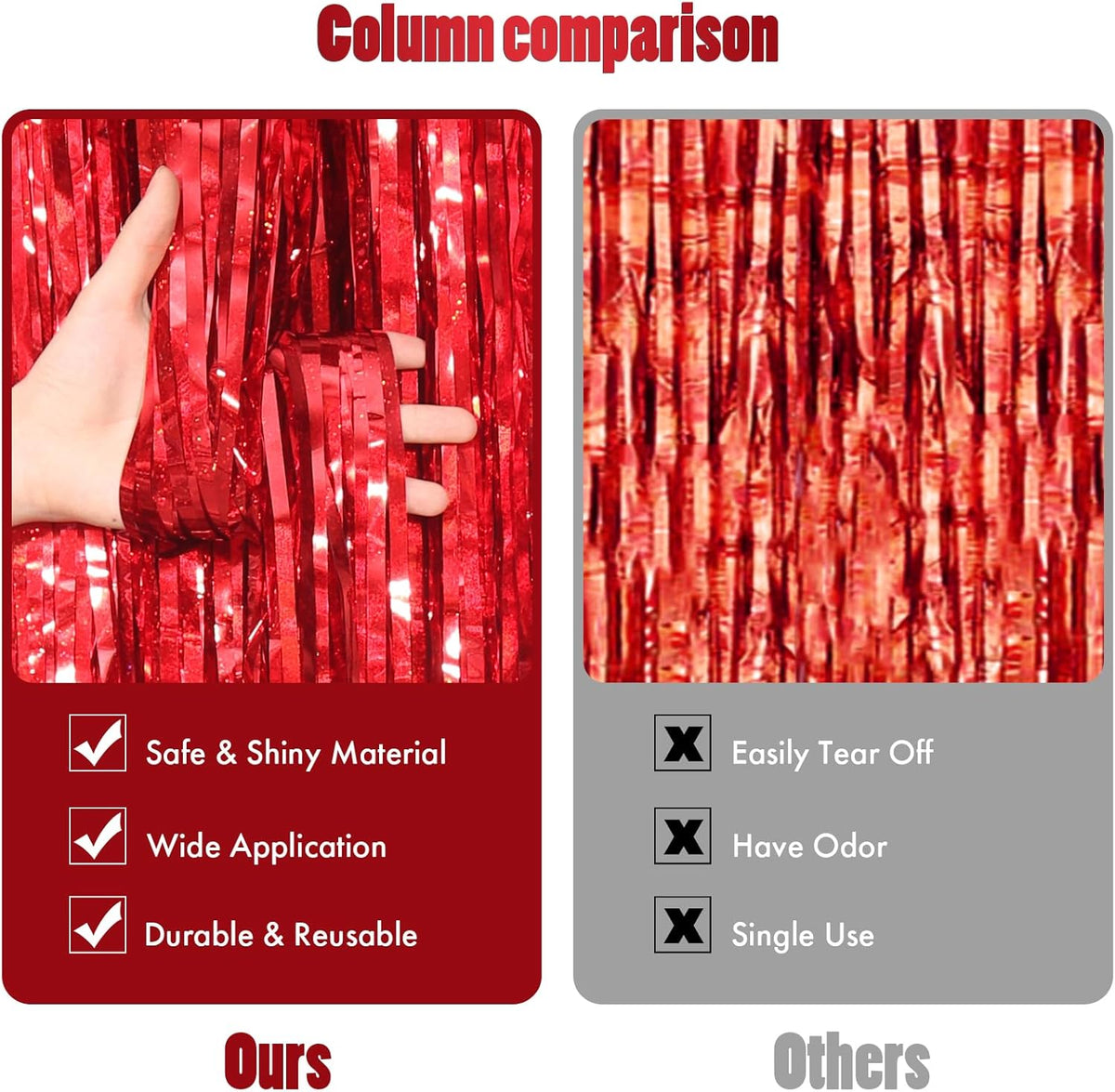 CANREVEL 2 Pack 3.3x8.2 Feet Red Foil Fringe Backdrop Curtains, Tinsel Streamers Birthday Party