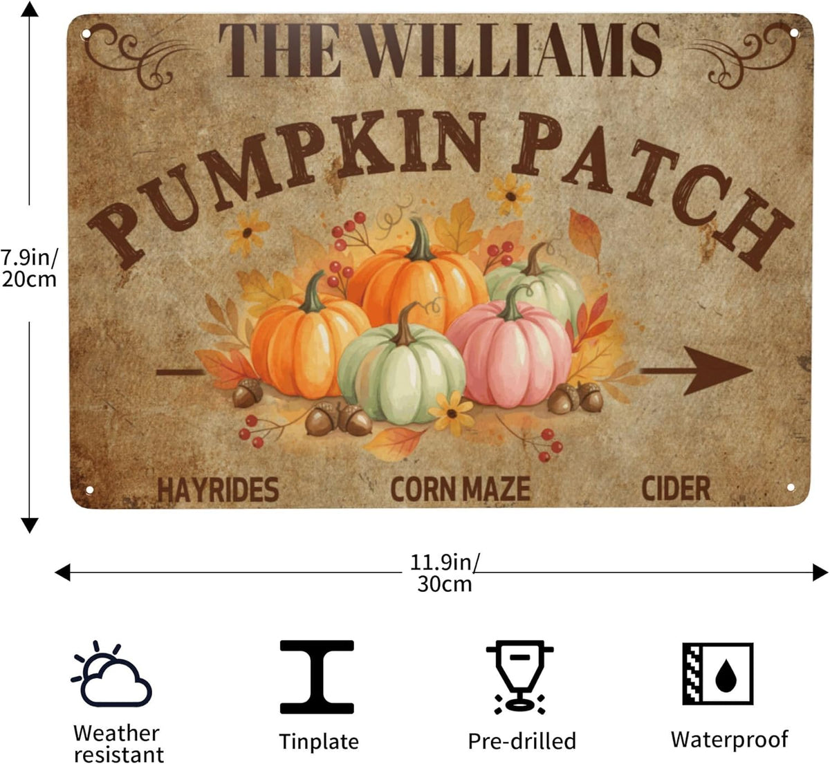 Personalized Halloween Farm Fresh Pumpkin Metal Sign Fall Decor with Family Name Text Custom