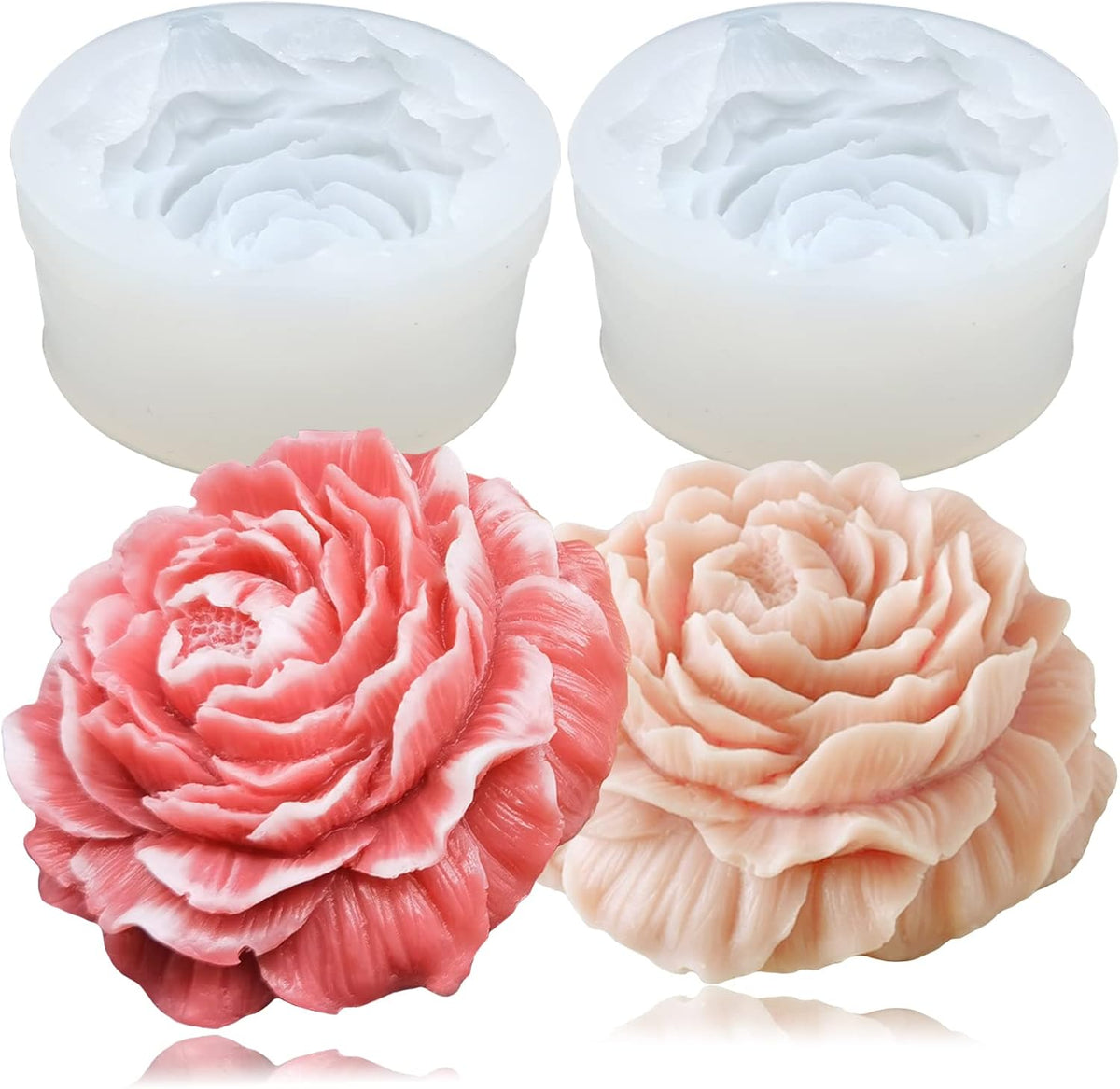 2PCS Peony Flower Silicone Soap Molds 3D Resin Candle Molds Flower Fondant Silicone Mold for