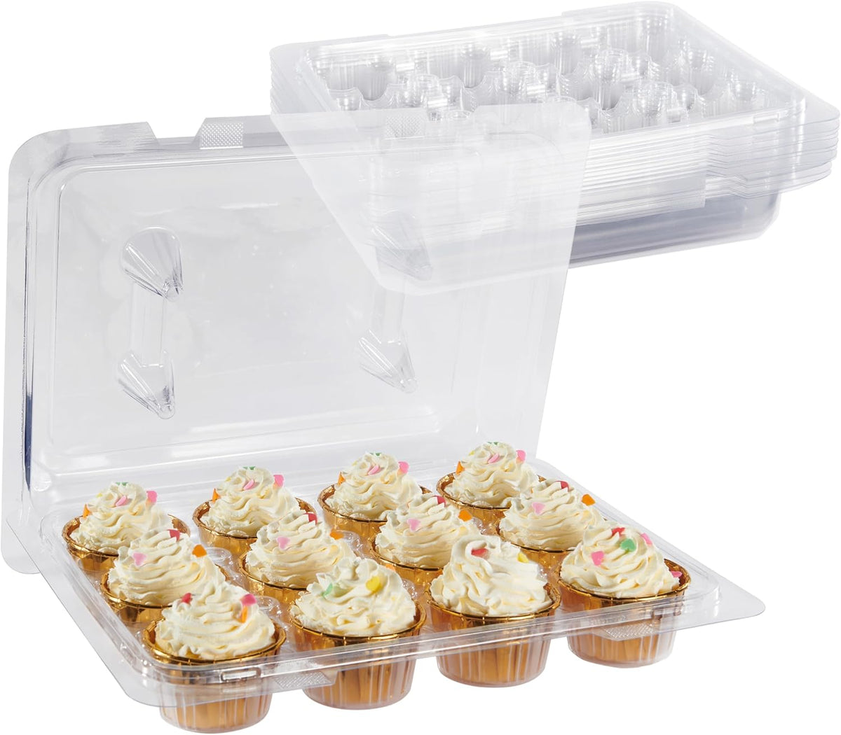 Cupcake Carriers for 12 Cupcakes,Premium Crystal-Clear Cupcake Boxes - 12 Sets of 10-Pack Standard