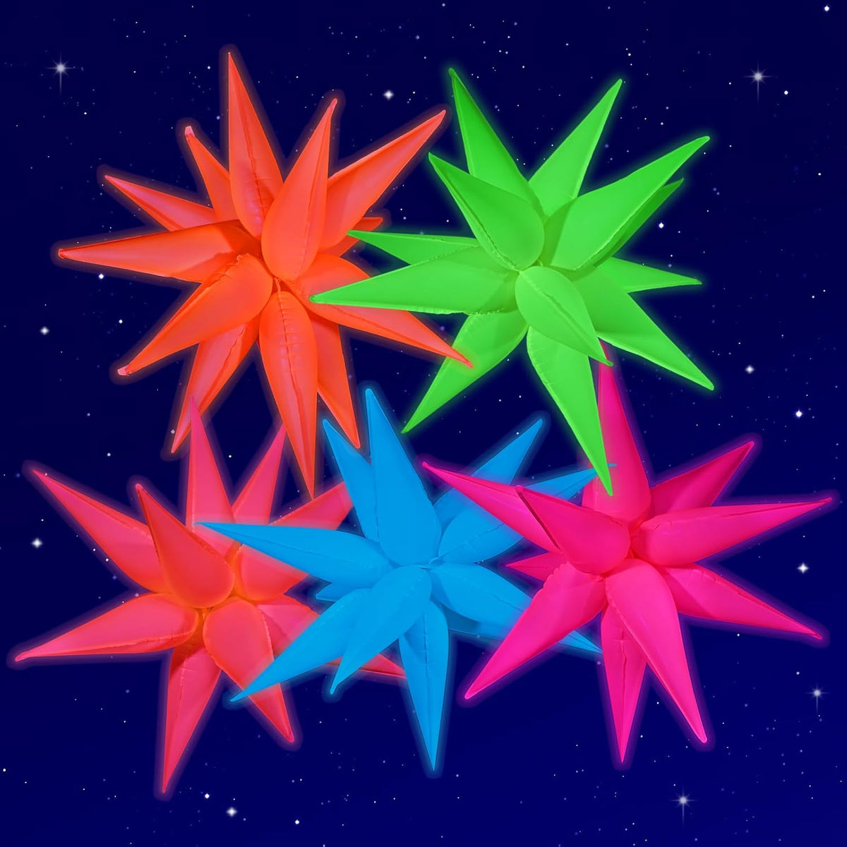 Mega-L Glow Glow in The Dark Party Supplies, 5 Pcs Neon Star Balloons Kit – Neon Foil Explosion &