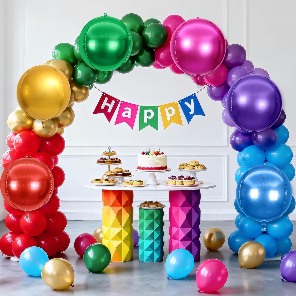 6Pcs Colorful Round Foil Balloons,Giant 4D Round Ball Balloon,22 Inch Large Balloons for Birthday