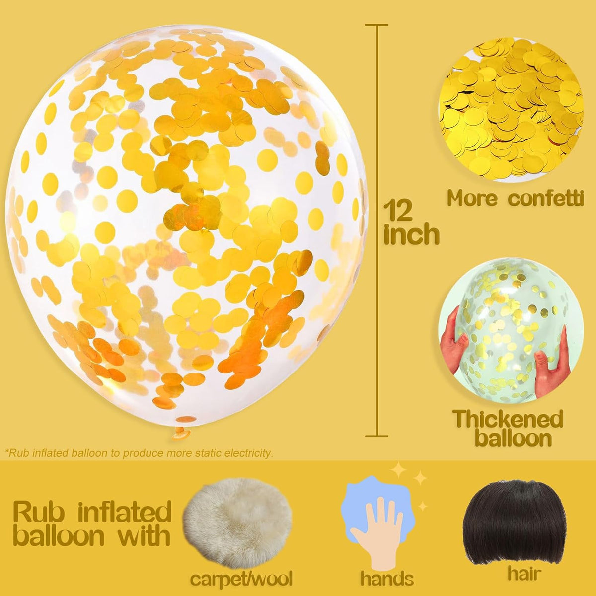 Gold Confetti Balloons, 25 Pcs Thickened 12 Inch Clear Latex Balloon with Confetti Inside for