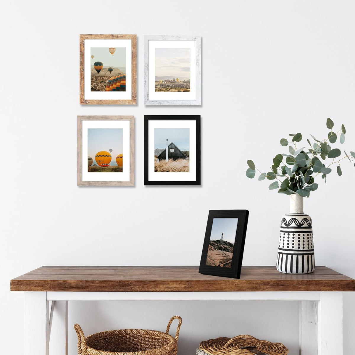 8x10 Picture Frame Set of 4 with High Definition Real Glass, Mixed Color Wood Photo Frames for