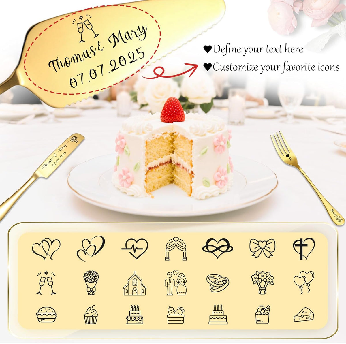 Custom Wedding Cake Knife and Server Set Personalized Cake Cutter with Engraved Text Bridal Cake