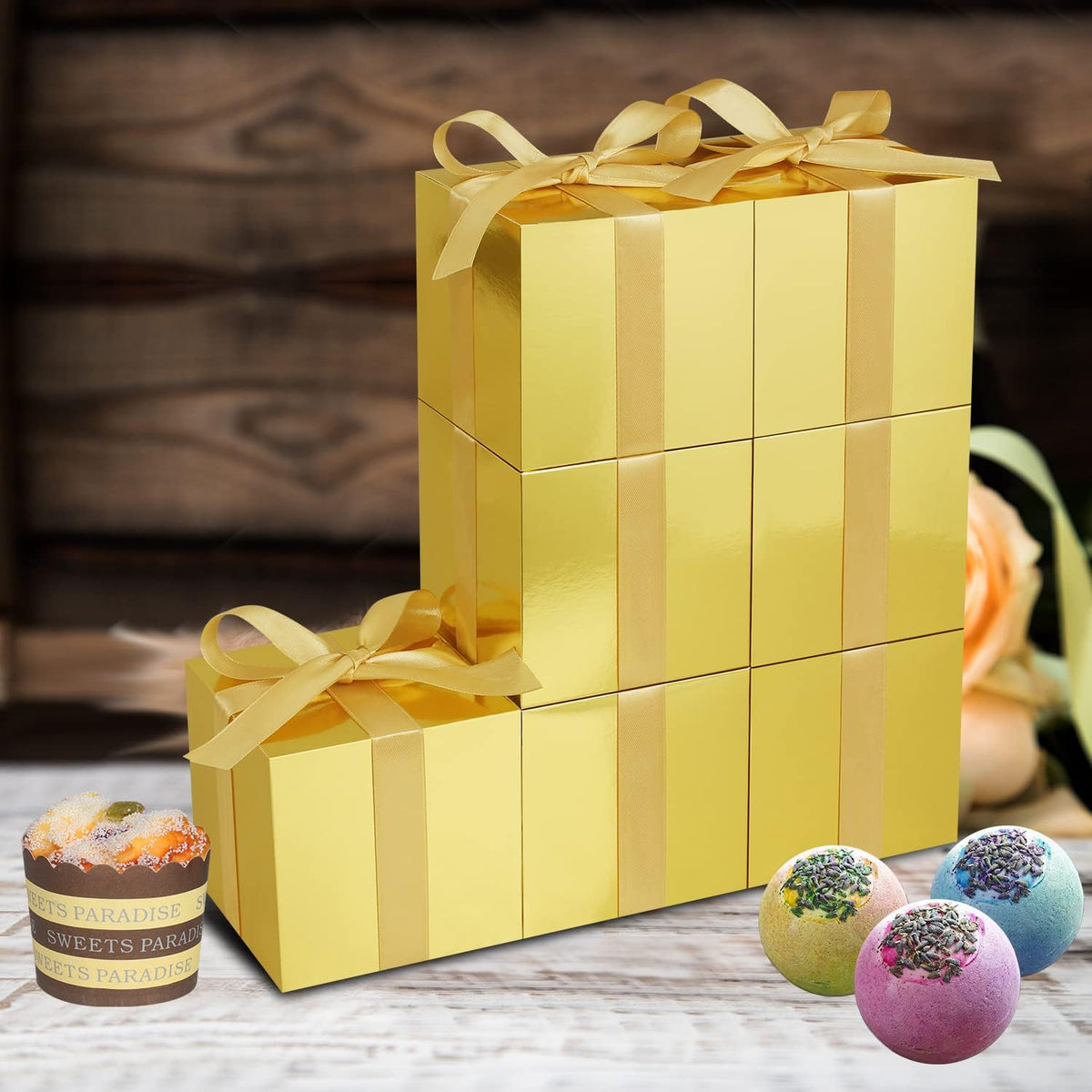 100 Pack Small Gift Boxes, 3x3x3 Inches Favor Boxes Gold Paper Gift Boxes with Lids for Presents