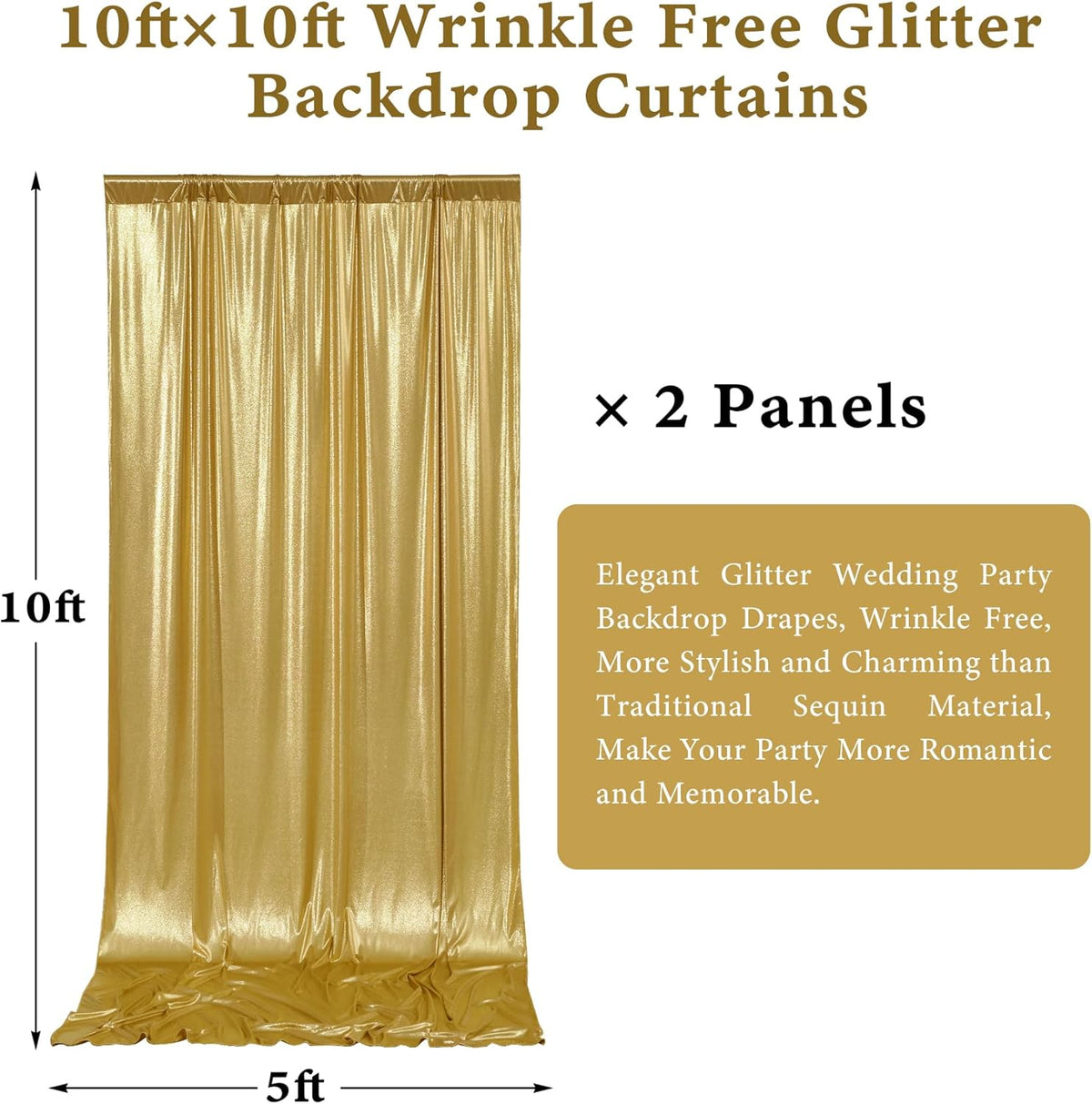 Outpain 10x10ft Gold Sequin Backdrop Curtains -Heavy Duty Gold Photography Backdrops with