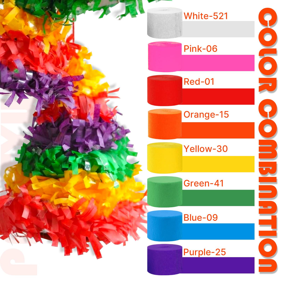 PartyWoo Rainbow Crepe Paper Streamers 8pcs 656 FT Rainbow Streamers