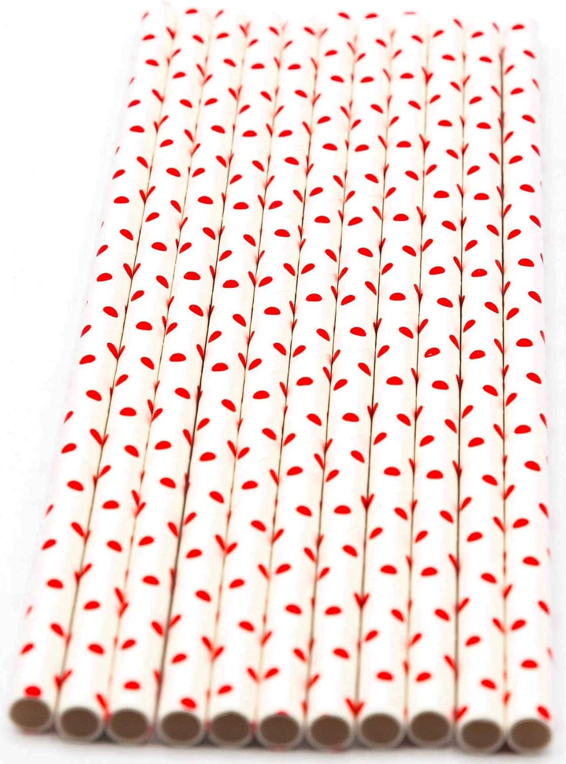 Pack of 900 Red Polka Dot Biodegradable 4-Ply Paper Drinking Straws (Compostable, Non-toxic