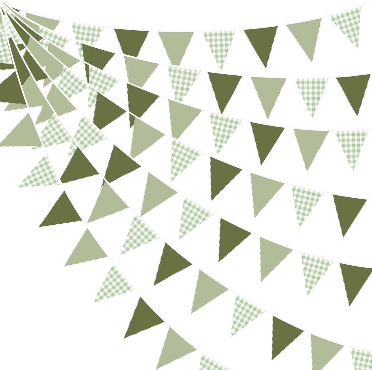 32Ft Sage Green Party Decorations Sage Gingham Banner Olive Green Buffalo Plaid Checkered Triangle