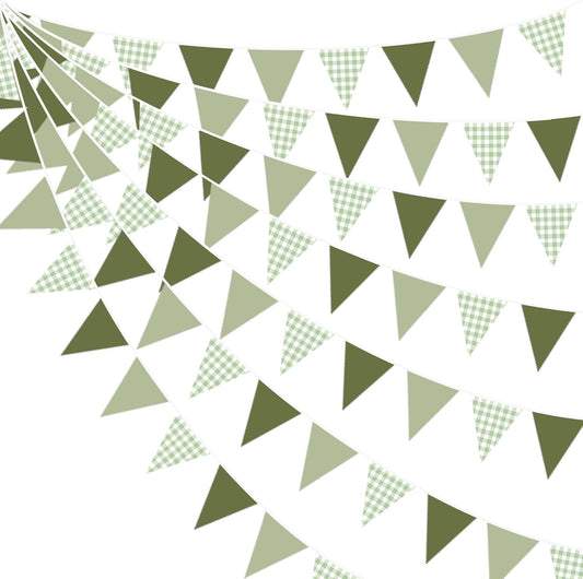 32Ft Sage Green Party Decorations Sage Gingham Banner Olive Green Buffalo Plaid Checkered Triangle