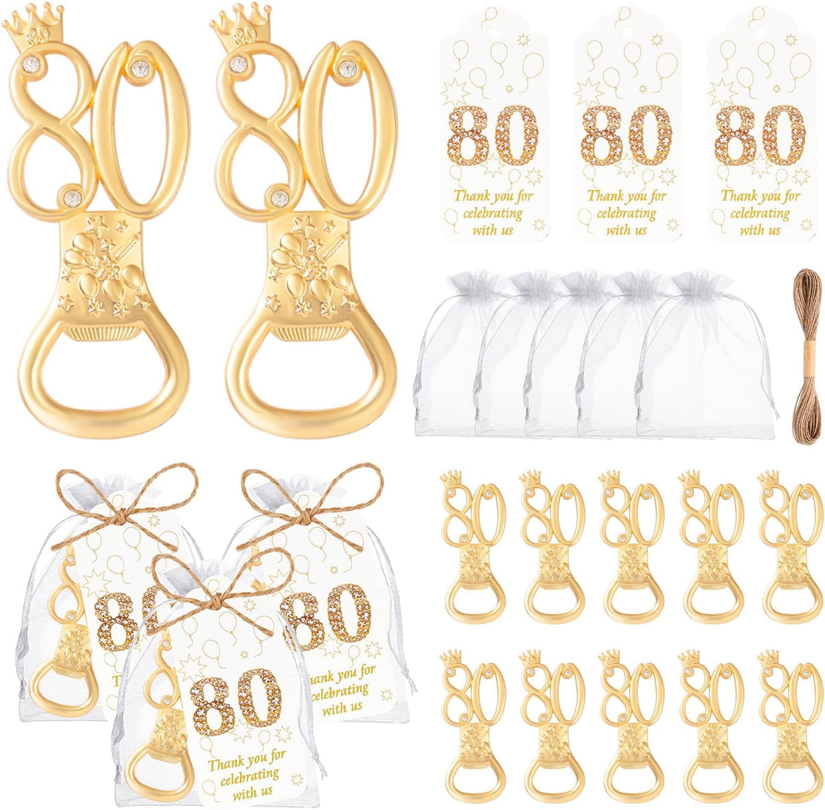 50Pcs 80th Birthday Bottle Opener Set 80th Birthday Party Favors 80th Golden Bottle Openers