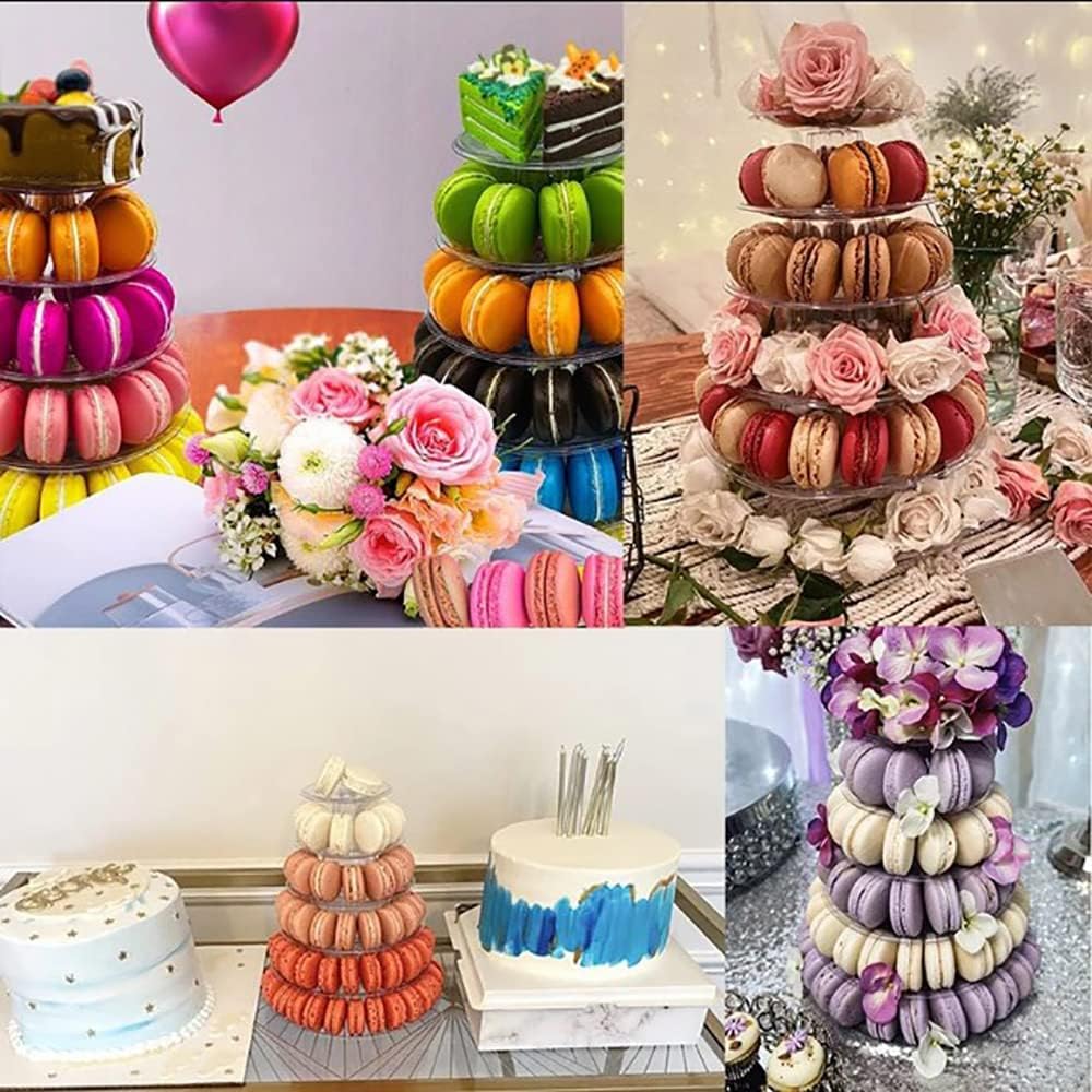 Macaron Tower Stand for Wedding Birthday Party, 4" - 13" Transparent Plastic Round Macaron Tower