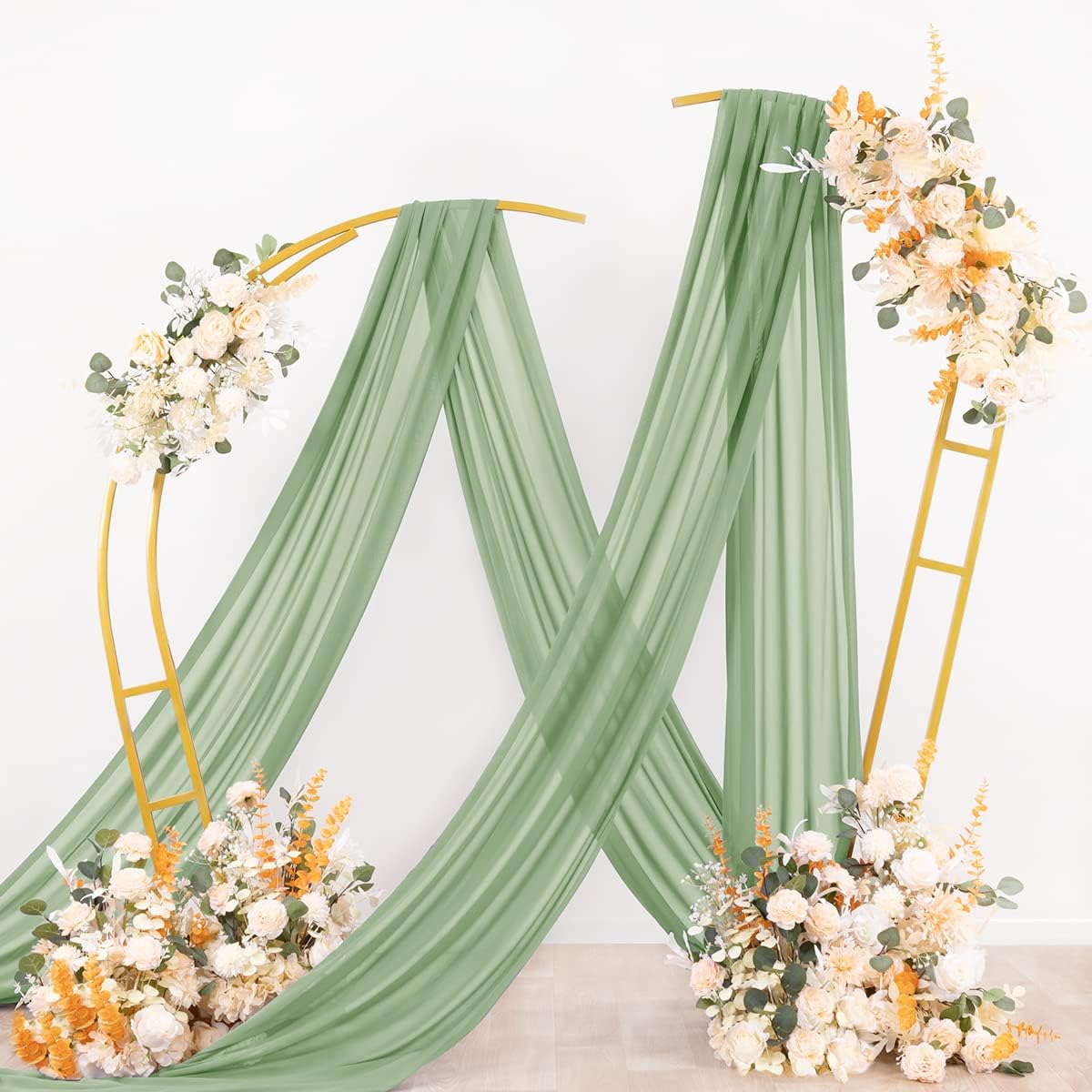 Socomi Wedding Arch Draping Fabric 2 Panels 29" x 19Ft Sage Green Sheer Chiffon Curtain Drapes 6