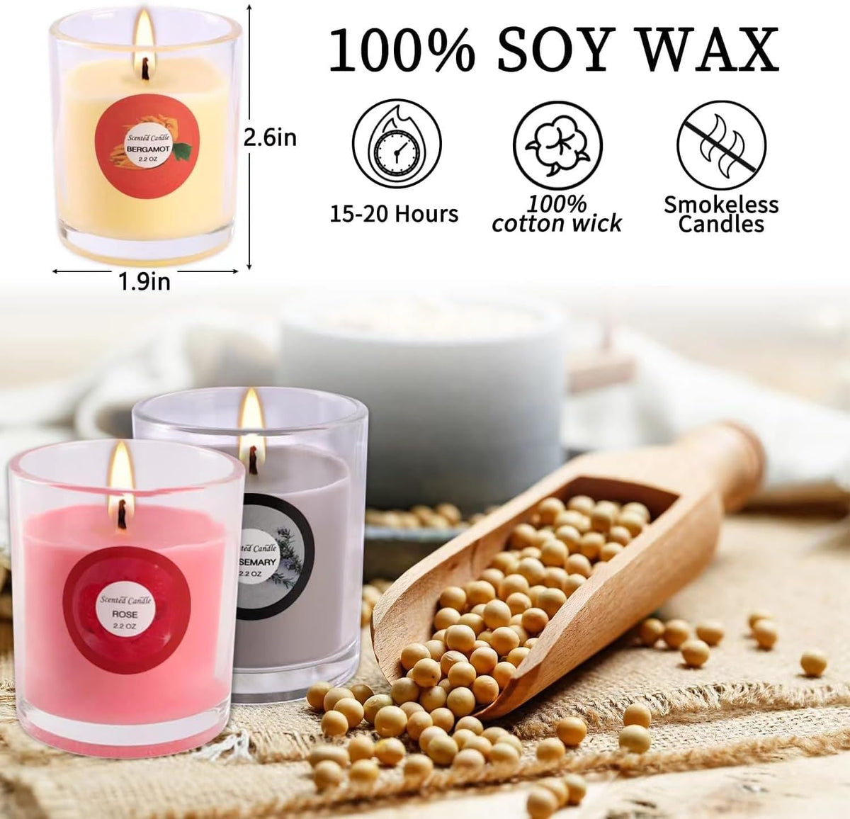 Scented Candles, Jasmine, Rose, Vanilla, Bergamot, fig, Lavender, Lemon, Spring,Strawberry