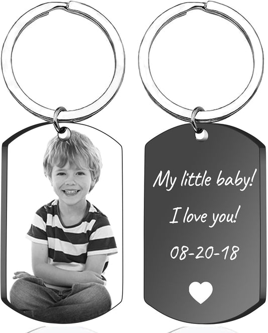 Personalized Double-sided Photo Text+Icons Keychain Drive Safe Boy Girlfriend Pet Memorial