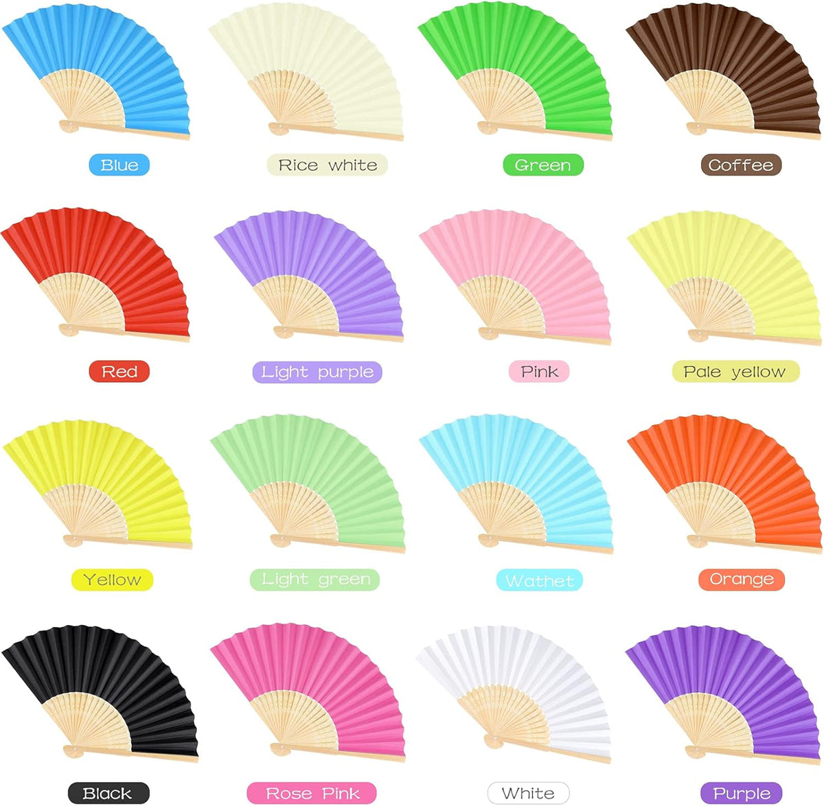 FEPITO 32 Pieces Handheld Paper Fan Paper Folding Fans with Bamboos for Wedding Gift, Party, Home