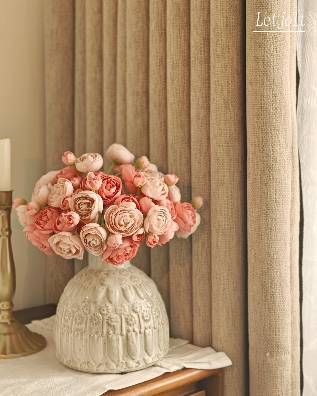 Letjolt Ranunculus Artificial Flower 18 Pcs Pink Silk Ranunculus Wedding Bouquet Engagement