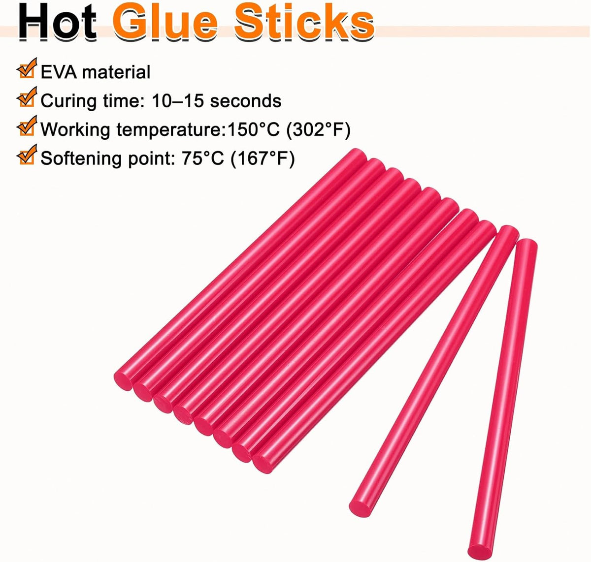 HARFINGTON 10pcs Hot Glue Sticks 0.43" Dia x 9.84" Long EVA Mini Hot Melt Adhesive Glue Stick for