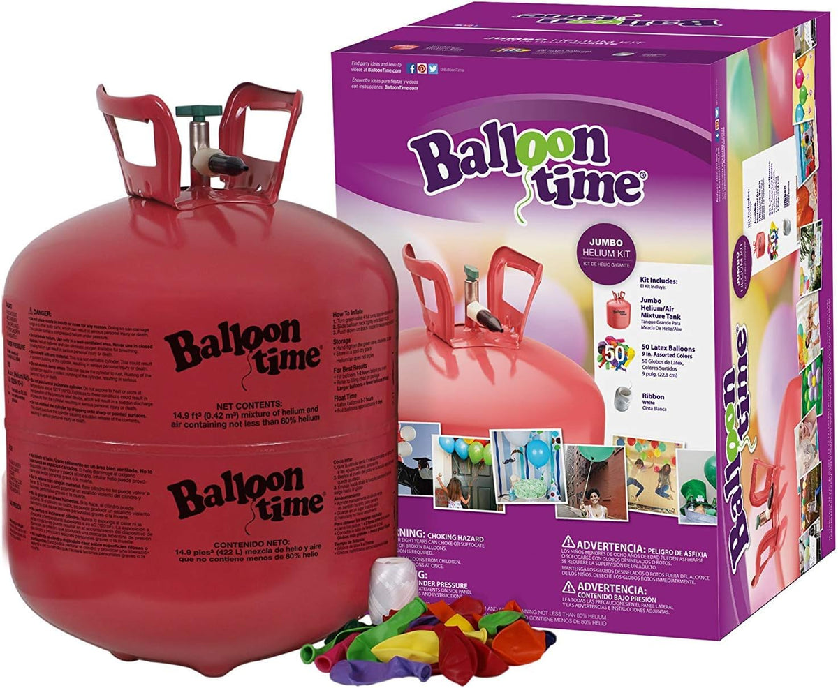 Helium Tank for Balloons At Home 14.9 Cu Ft Helium Tank, 50 Balloons and White Ribbon, 12 Silver