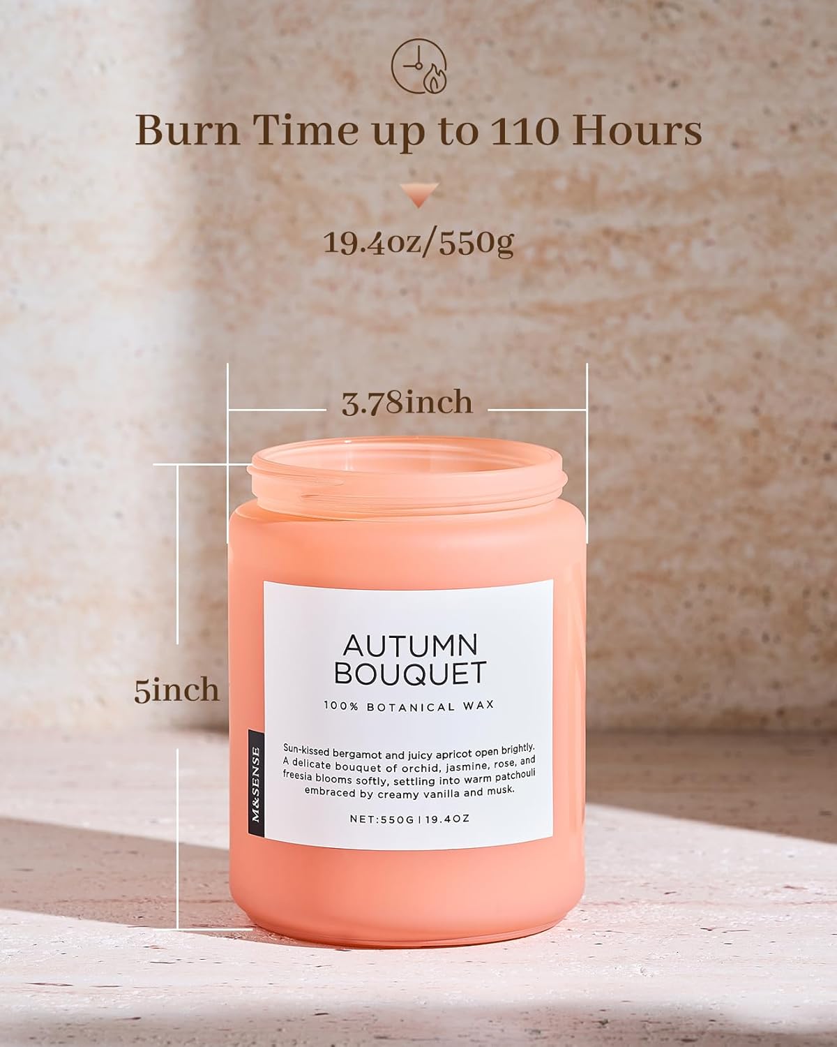 M&SENSE Fall Candle Autumn Flower Scented, Large 19.4oz Natural Soy Wax 110 Hours Burn Time Clean
