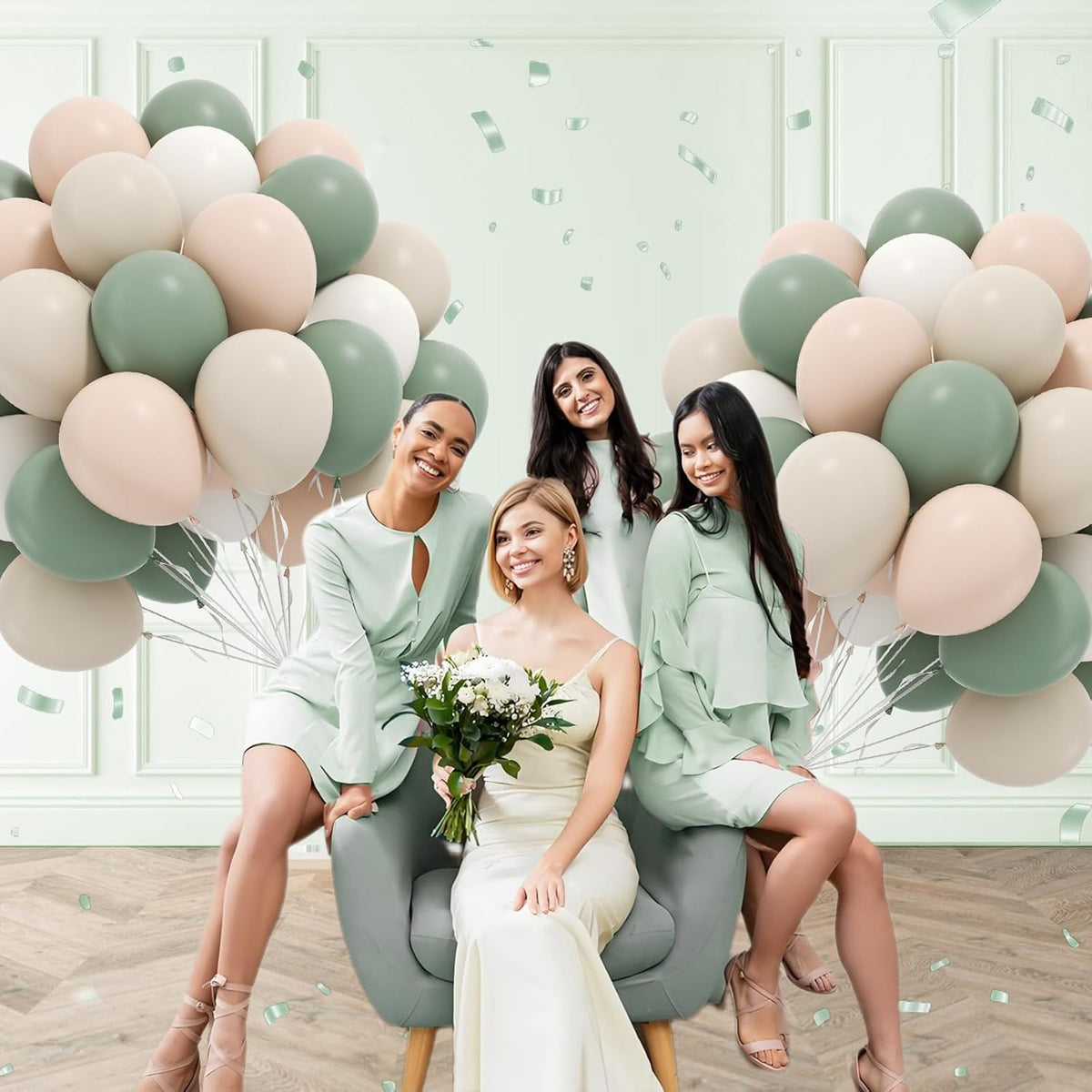 60pcs Sage Green Balloons 12inch with Sage Green Nude Sand White Balloons for Neutral Bridal Baby