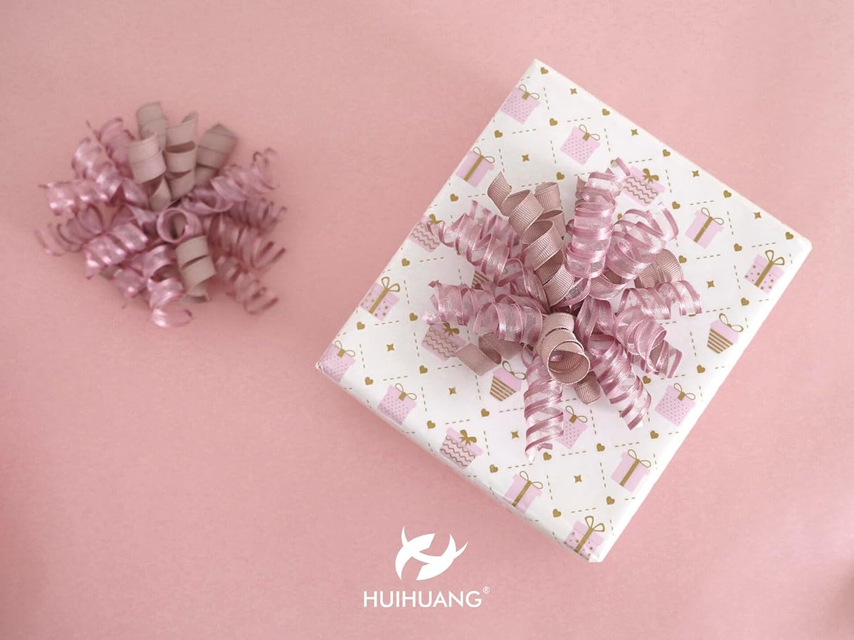 HUIHUANG Self-Adhesive Curly Bows Gift Wrap Accessory Dusty Rose Gift Bow 5 inch x 8 Counts Dusty