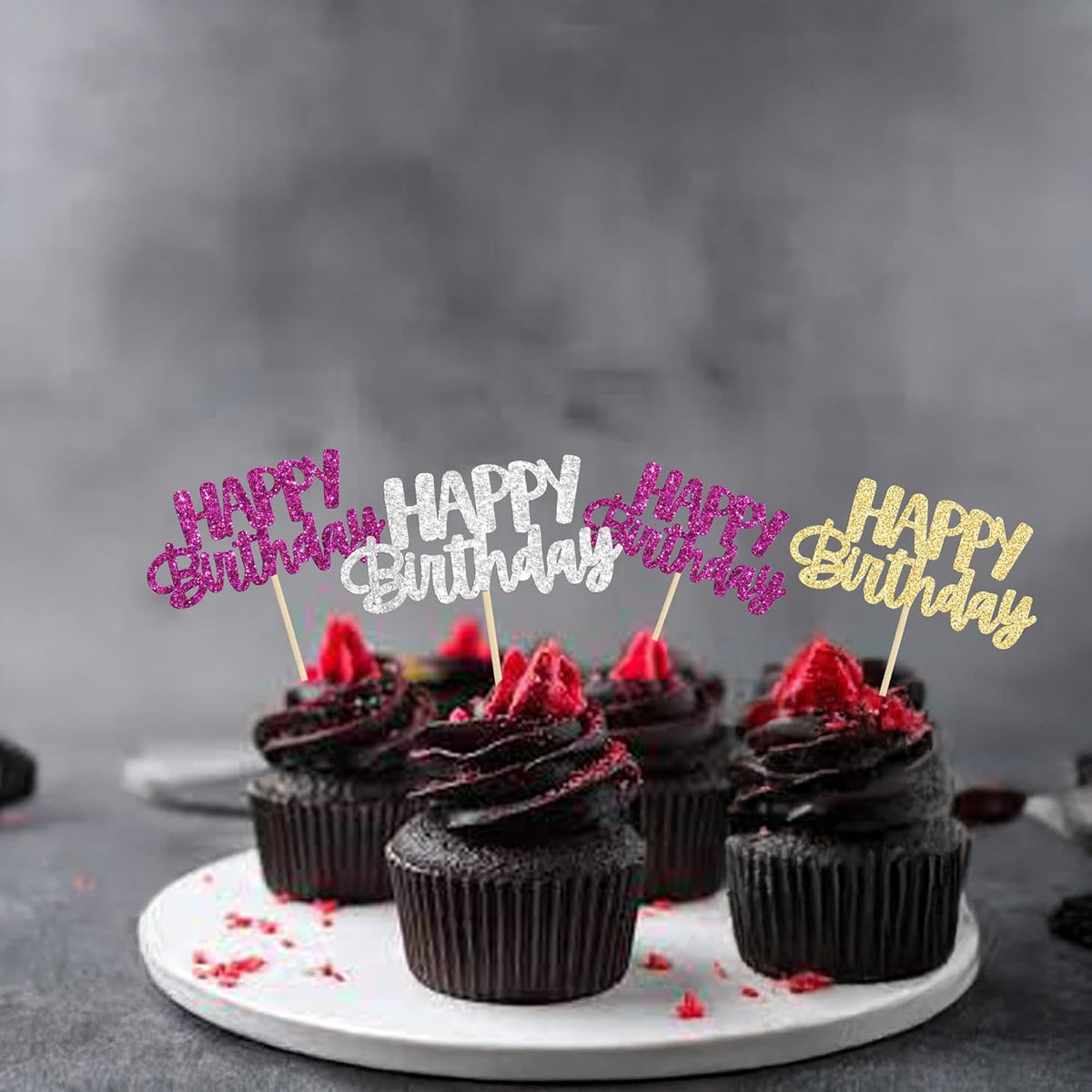 Gyufise 24Pcs Happy Birthday Cupcake Toppers Glitter Birthday Cupcake Food Picks for Celebrating