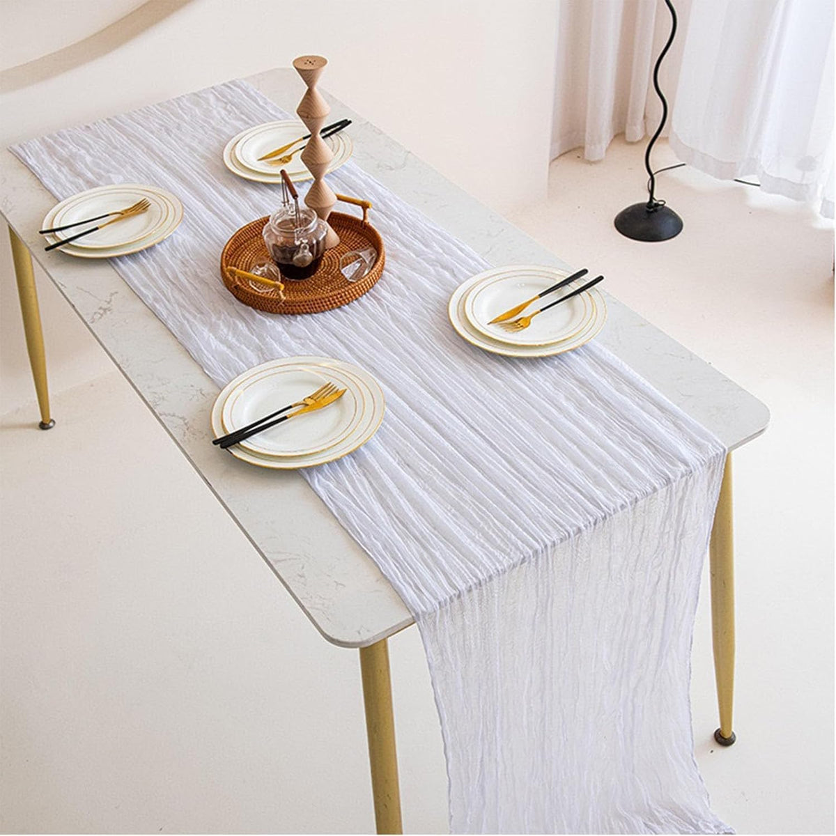 6 Pack White Cheesecloth Table Runner 21x120 Inch Boho Wrinkled Sheer Romantic Gauze Decor for