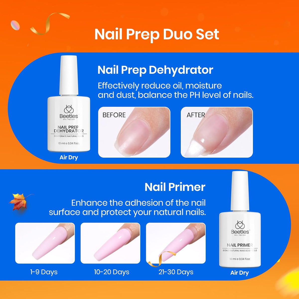 Beetles Gel Nail Kit Short Almond with Nail Dehydrator and Primer, 576Pcs Half Matte Etch-X Gel