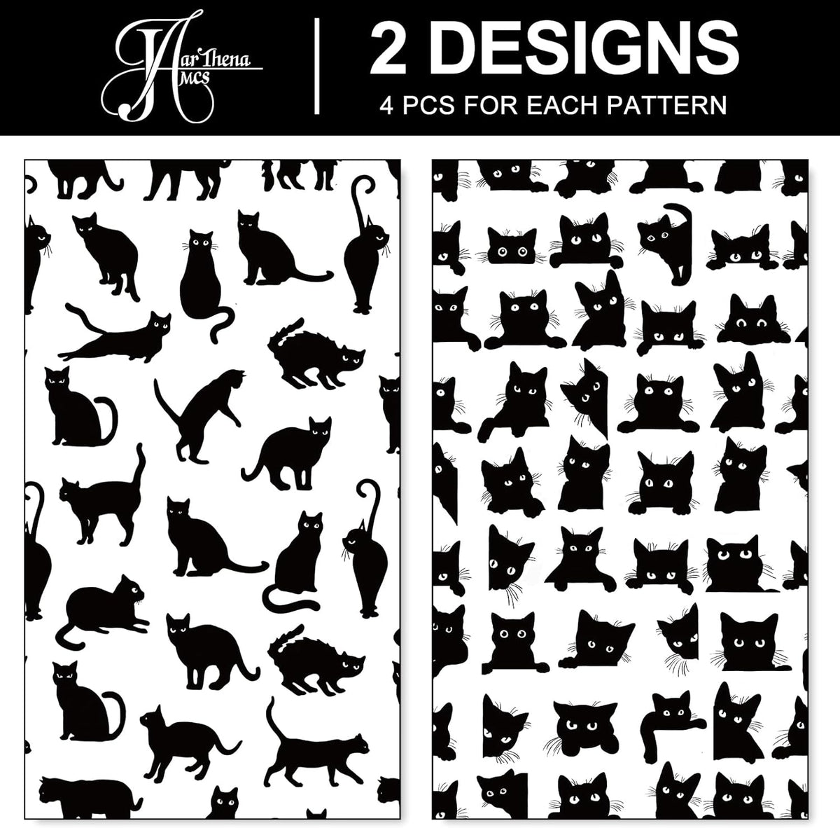 JarThenaAMCS 8 Sheets Cat Wrapping Paper - Not Roll - Cartoon Black Cat Gift Wrap Paper Folded Flat