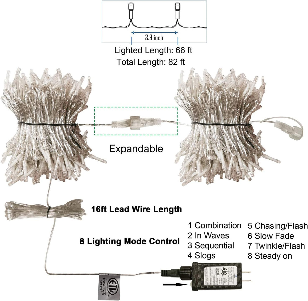 LJLNION 300 LED String Lights Outdoor Indoor, Extra Long 98.5FT Super Bright Christmas Lights, 8