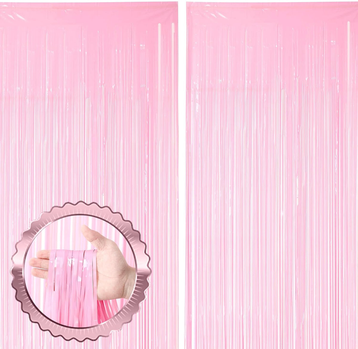 2 Pack Pastel Pink Tinsel Foil Fringe Curtains, Pink Party Decorations, Metallic Tinsel Party