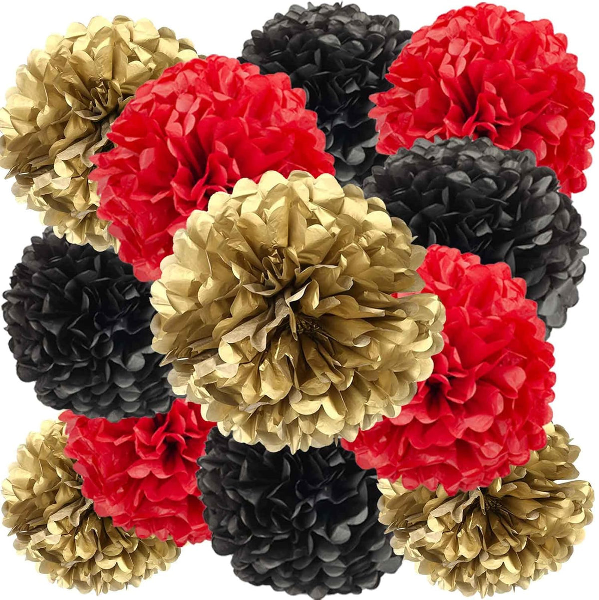 We Moment Black,Red and Gold Paper Pom Poms Decorations for Wedding Birthday Party Decoration