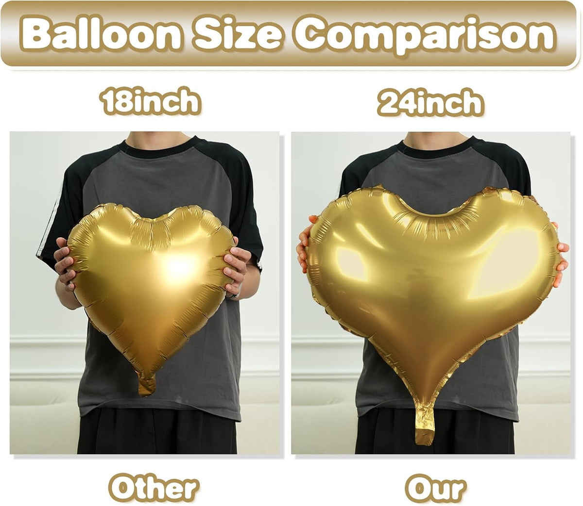 Black Gold Heart Balloons,24Inch Large Gold Black Heart Foil Balloons for Valentine's Day Birthday