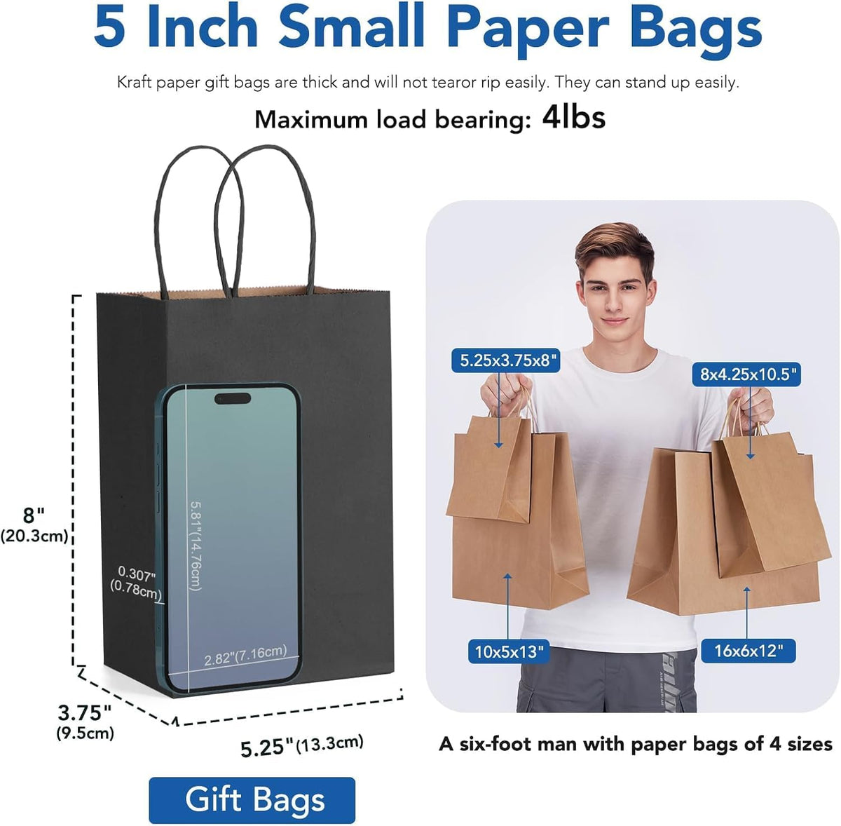 GSSUSA Paper Gift Bags 5.25x3.75x8 Inch 20000 Pack, Valentine's Day Gift Wrap Bags with Handles