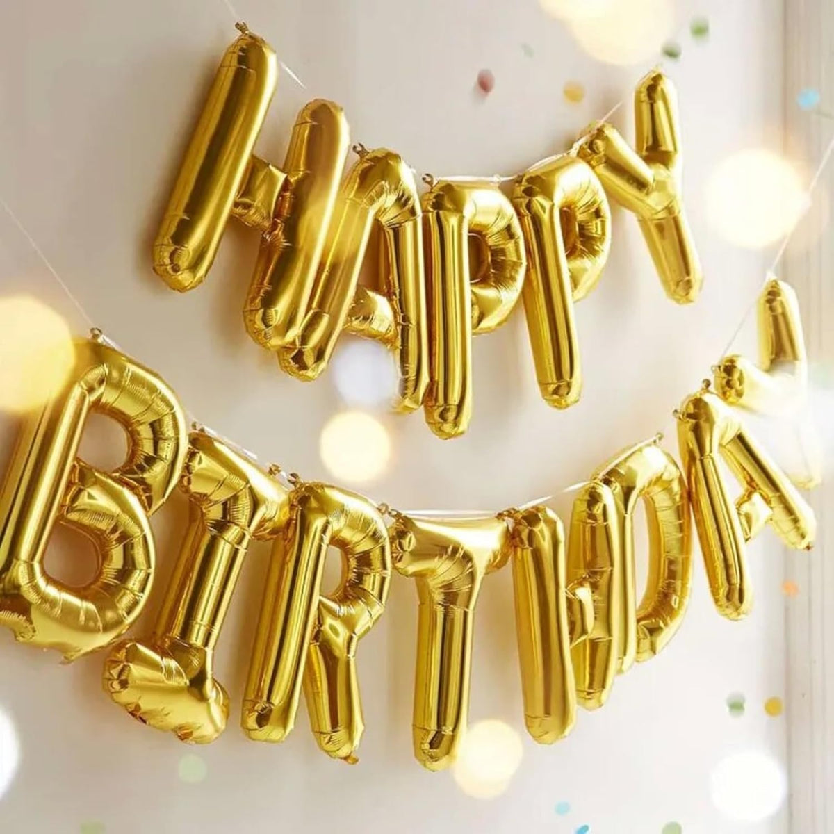 Gold Happy Birthday Balloon Banner, 16 Inch Mylar Foil Letter Balloons, Reusable Birthday