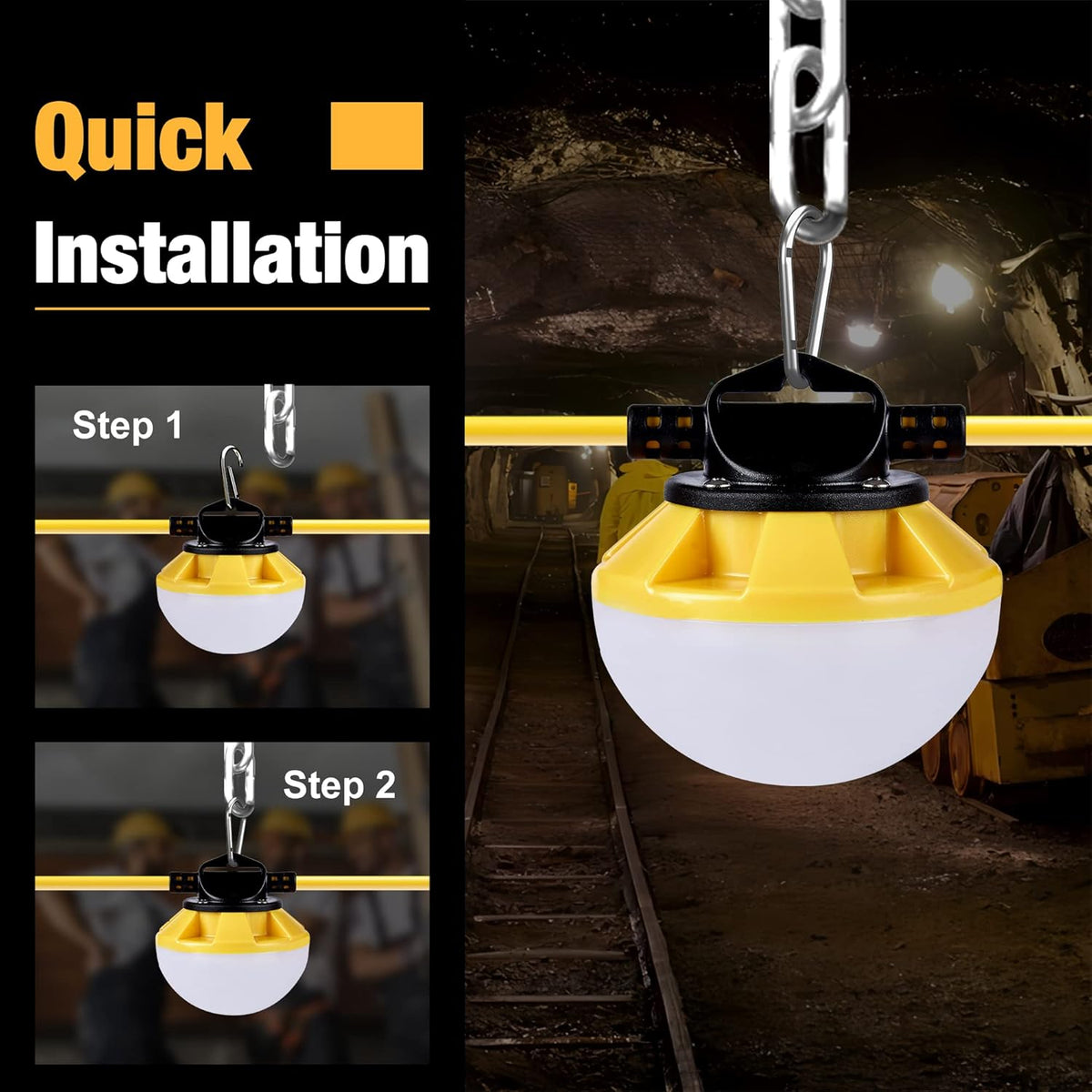 3-Prong 100FT Construction String Lights, IP65 Waterproof ETL Certified String Work Lights, 5000K