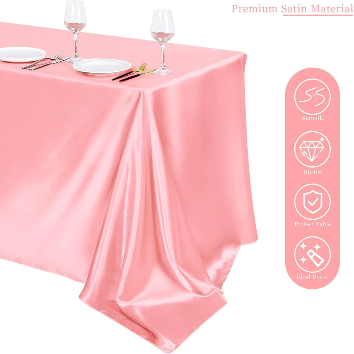 TURSTIN 4 Packs Pastel Rainbow Satin Tablecloth 102 x 58 Inch Overlay Satin Table Cover Rectangle