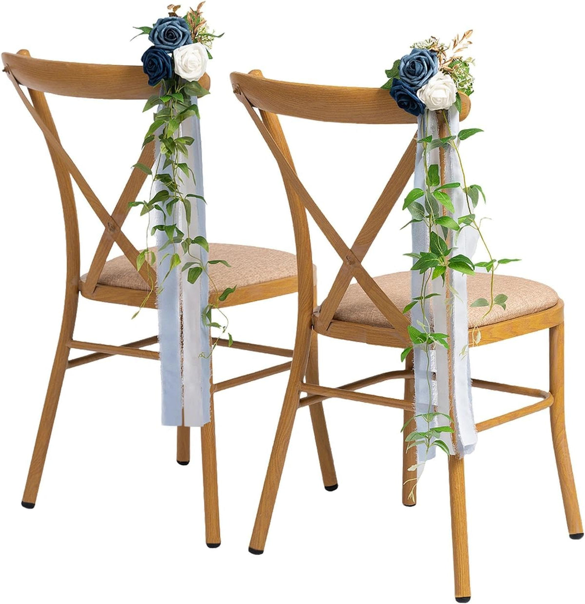 Meldel 10Pcs Elegnat Wedding Chair Back Decorations Aisle Artificial Blue White Rose Flowers