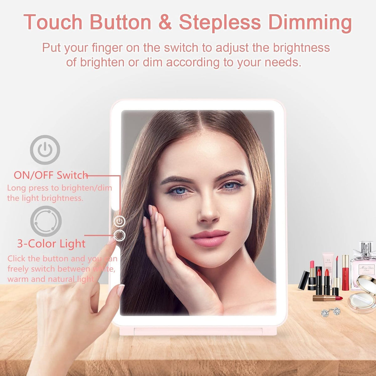 deweisn Folding Travel Mirror Lighted Makeup Mirror with 72 LEDs 3 Colors Light Modes, USB