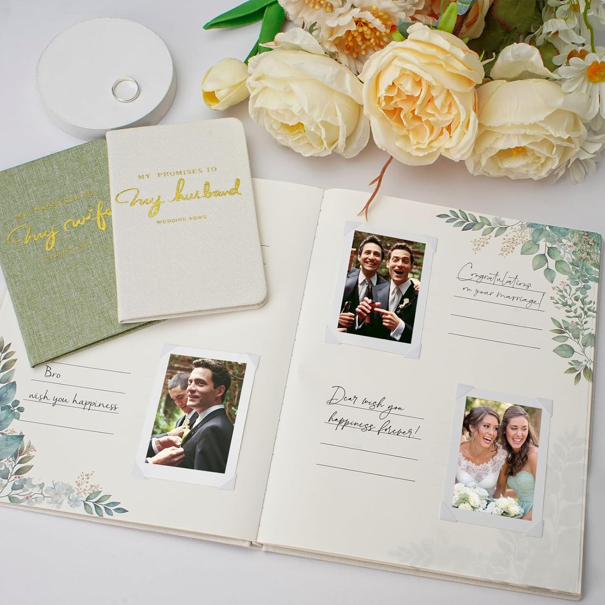 Vienrose Wedding Guest Book Set with 2 Vow Books and A Guest Book,Sign-in Book Personalized Linen