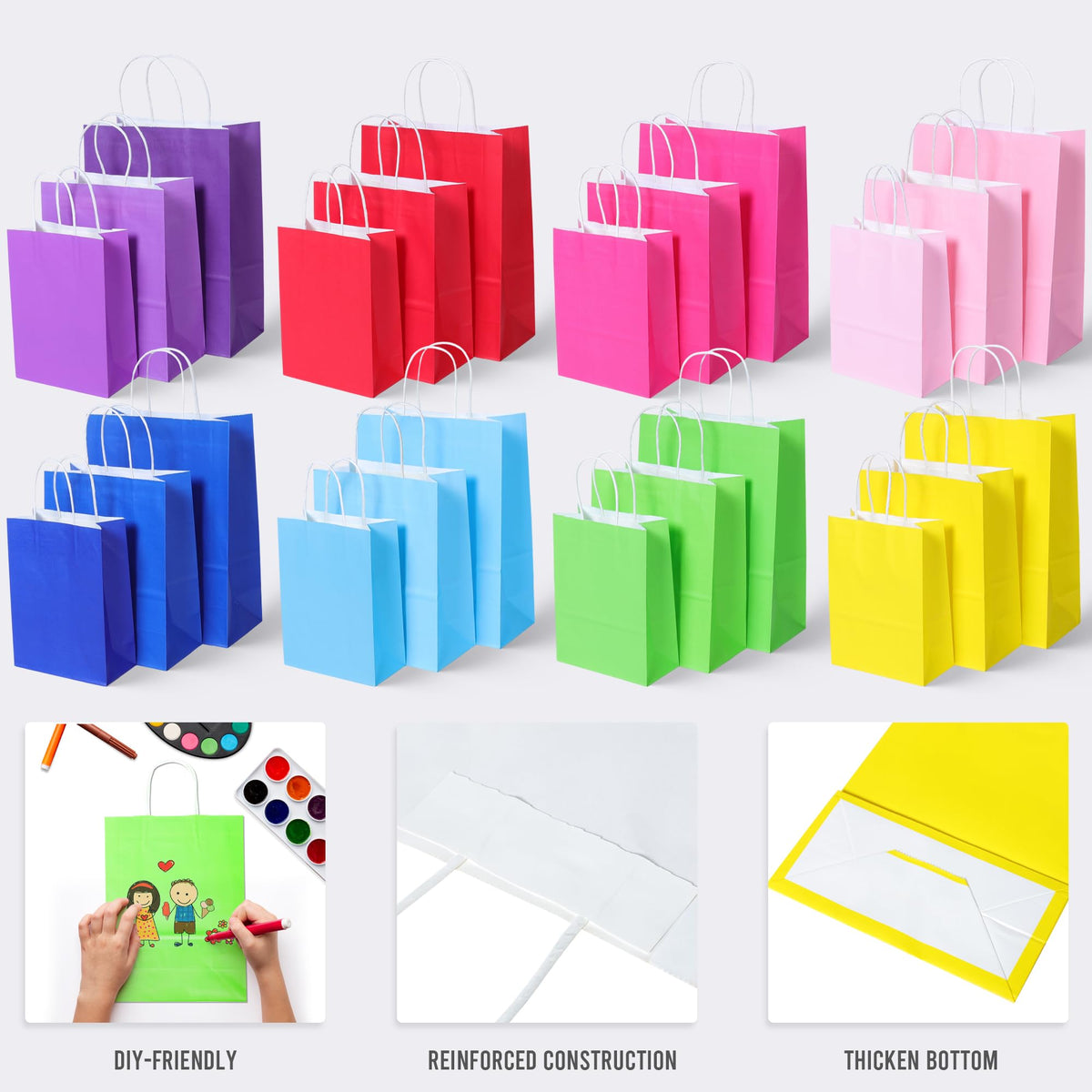 BLEWINDZ 32 Pieces Gift Bags with 32 Tissues, 8 Colors Party Favor Bags with Handles, Rainbow Gift