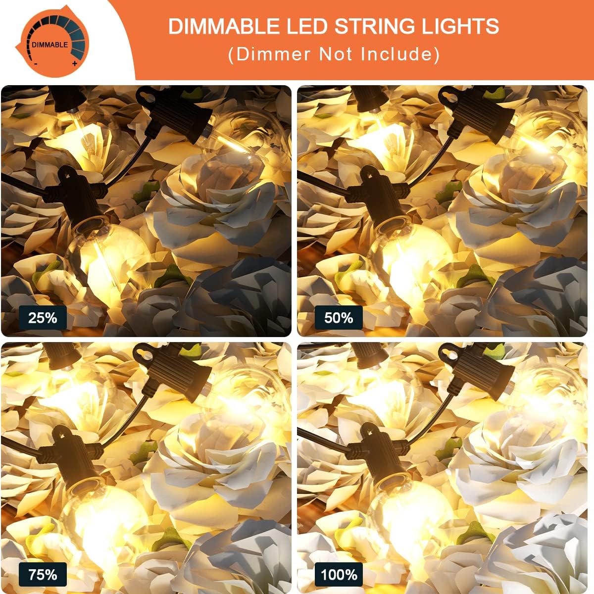 Kawaya Outdoor String Lights 25 FT LED Patio Light with 12+1 Shatterproof Edison Globe Bulbs - IP65