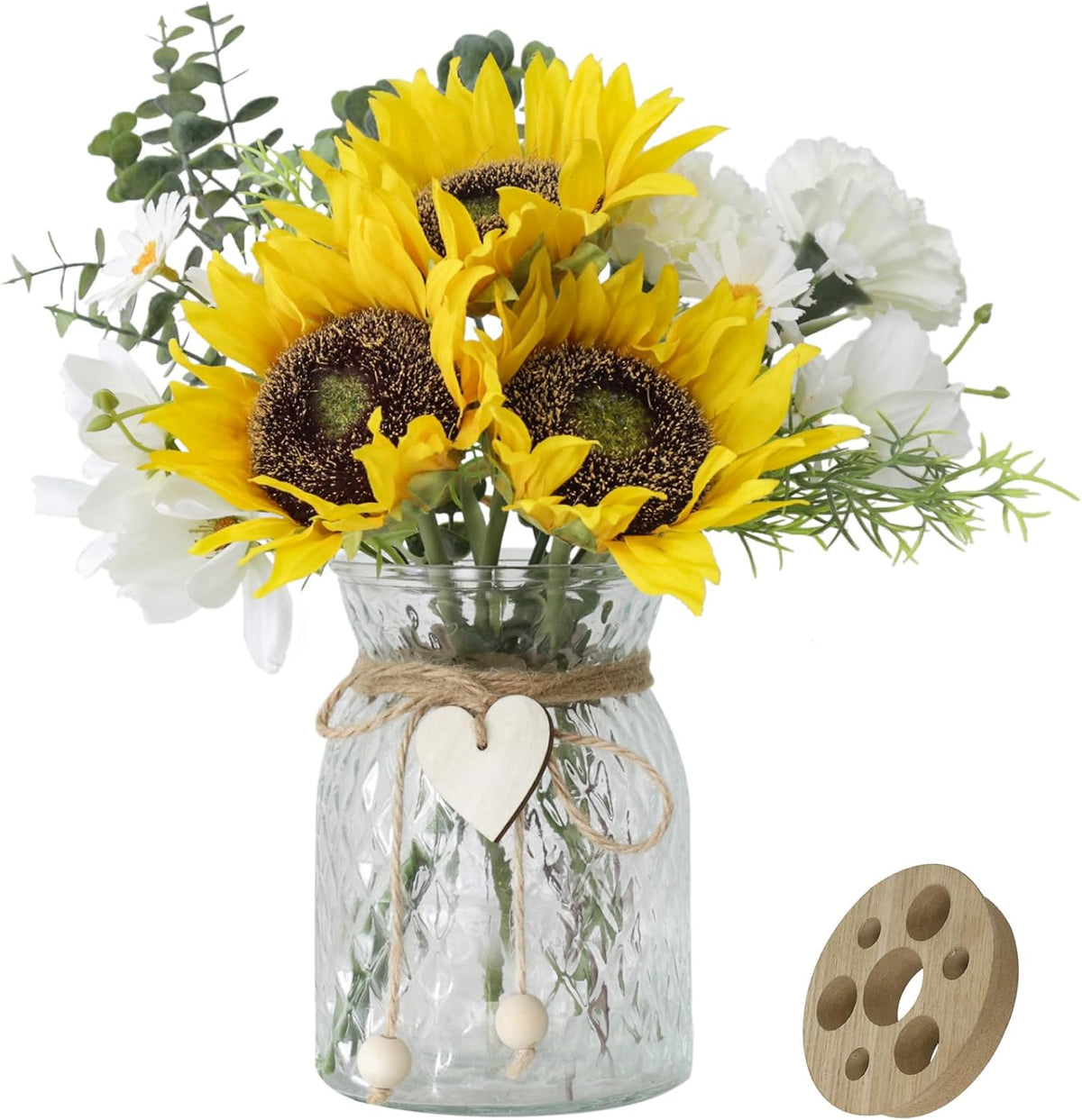 Artificial Sunflower Bouquets in Vase with a Flower Arrangement Holder - Centerpieces for Dining