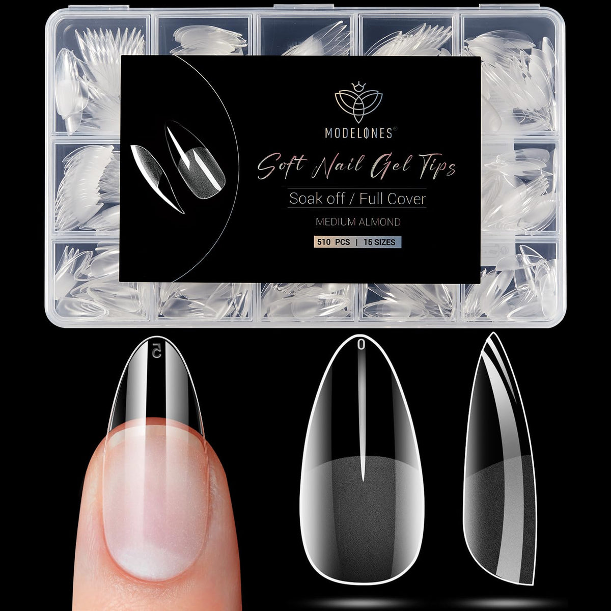 Modelones Almond Fake Nail Tips -510Pcs Medium Soft Gel Nail Tips Almond Shape Pre Etched Half