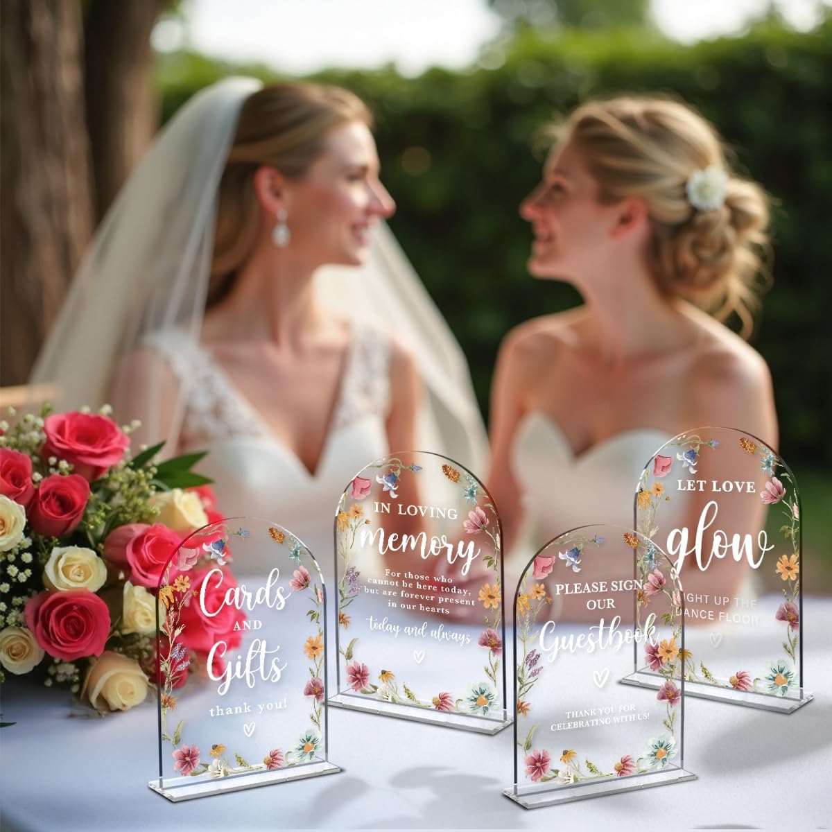 4 Pcs Acrylic Wedding Signs for Reception, Bridal Shower Decorations, Cards and Gifts Signs, Guest