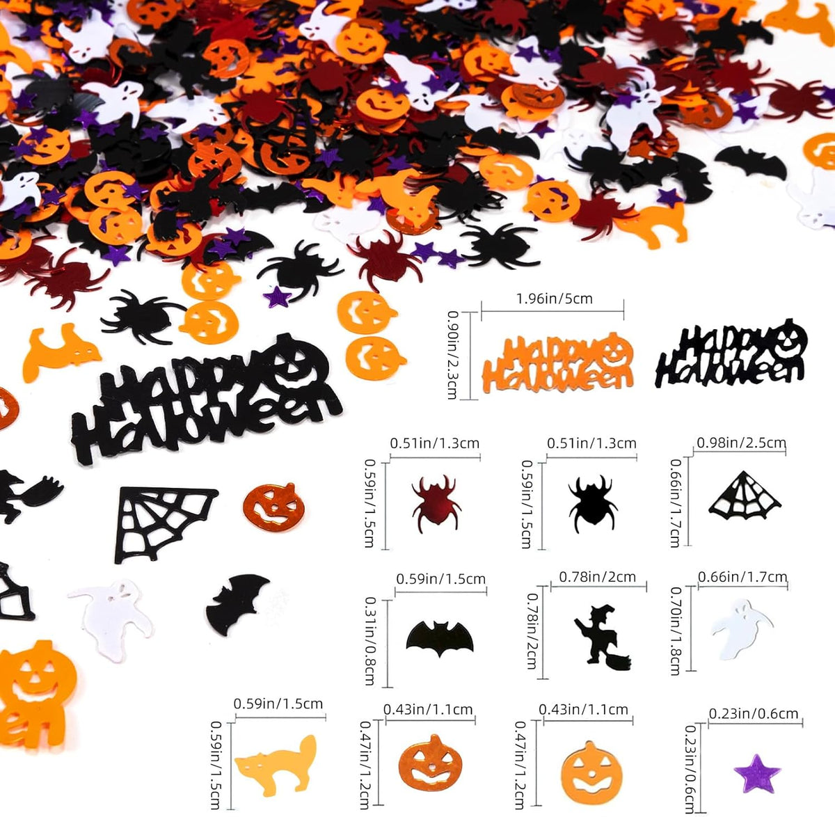 Halloween Party Table Scatter Confetti, 3000 Pcs Pumpkin Spider Webs Bat Foil Metallic Confetti for